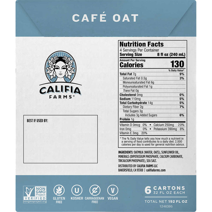 Califia Farms Cafe Oat Barista Choice Oatmilk, Dairy Free, 32 Fl Oz (6 Count) Image 2