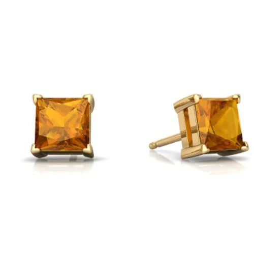 18k Yellow Gold Plated 1/4 Carat Created Citrine Stud Earrings 4mm Square Image 1