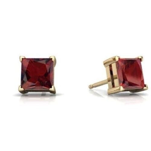 18k Yellow Gold Plated 1-4 Carat Princess Cut Created Garnet Stud Earrings 4mm Image 1