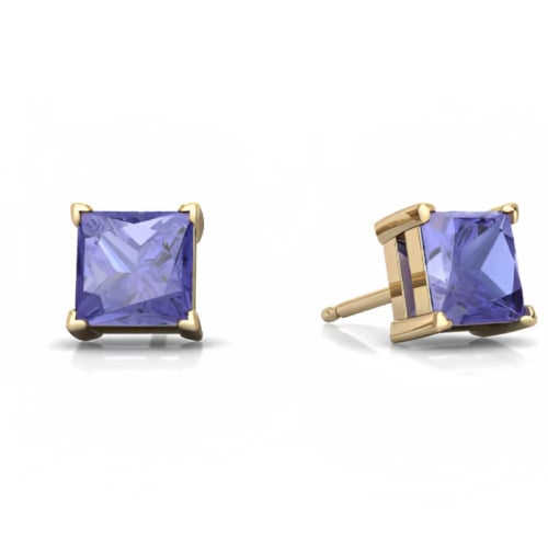 18k Yellow Gold Plated Created Tanzanite 1/4 Ct Princess Cut Stud Earrings 4mm Image 1