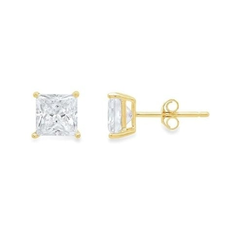 18k Yellow Gold Plated 1-4 Carat Princess Cut Created White Sapphire Stud Earrings 4mm Image 1