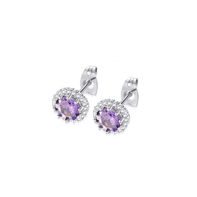 18k White Gold Plated 1-4 Carat Created Halo Round Amethyst Stud Earrings 4mm Image 1