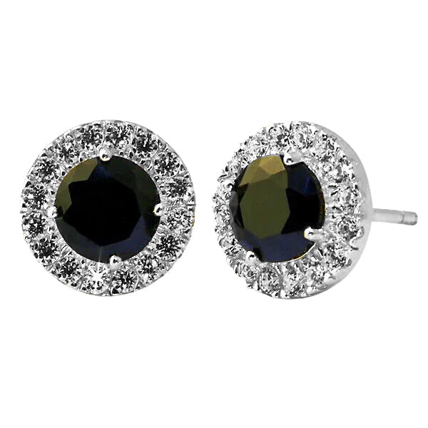 18k White Gold Plated 1-4 Carat Created Halo Round Black Sapphire Stud Earrings 4mm Image 1