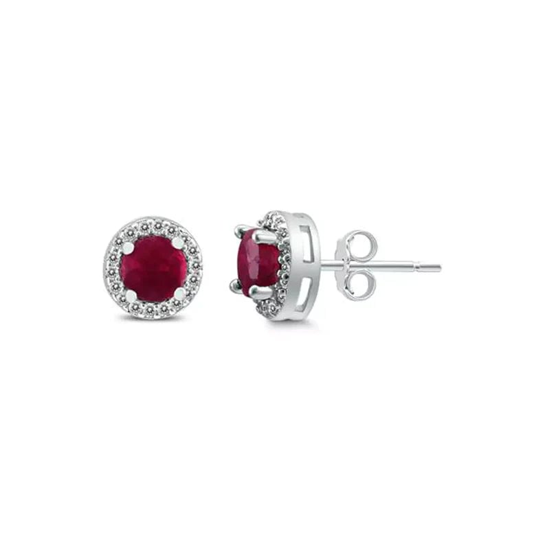 18k White Gold Plated 1-4 Carat Created Halo Round Ruby Stud Earrings 4mm Image 1