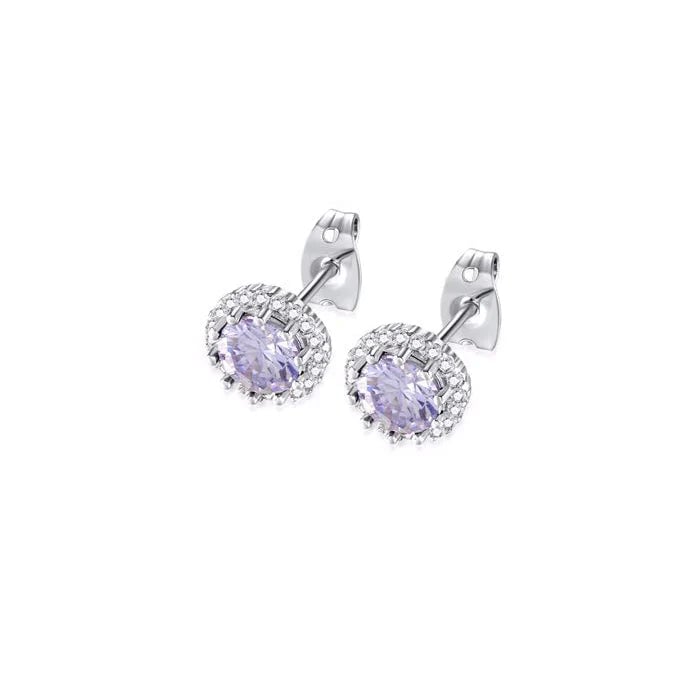 18k White Gold Plated 1-4 Carat Created Halo Round Tanzanite Stud Earrings 4mm Image 1