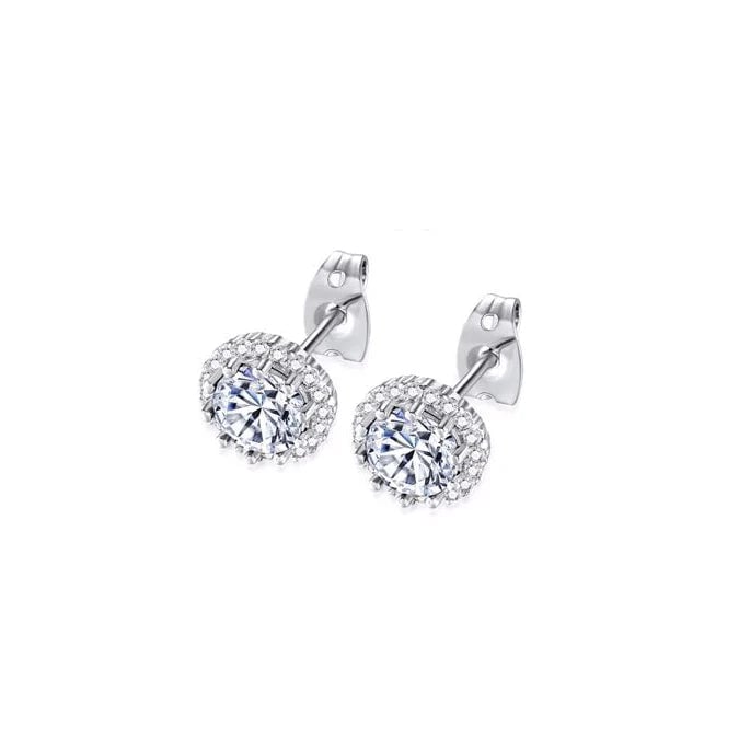 18k White Gold Plated 1-4 Carat Created Halo Round White Sapphire Stud Earrings 4mm Image 1