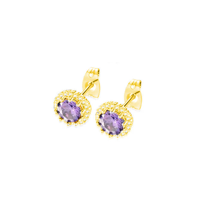 18k Yellow Gold Plated 1-4 Carat Created Halo Round Amethyst Stud Earrings 4mm Image 1