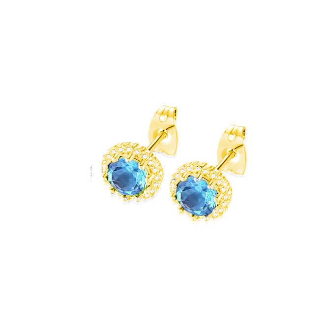 18k Yellow Gold Plated 1/4 Carat Created Blue Topaz Halo Stud Earrings 4mm Image 1