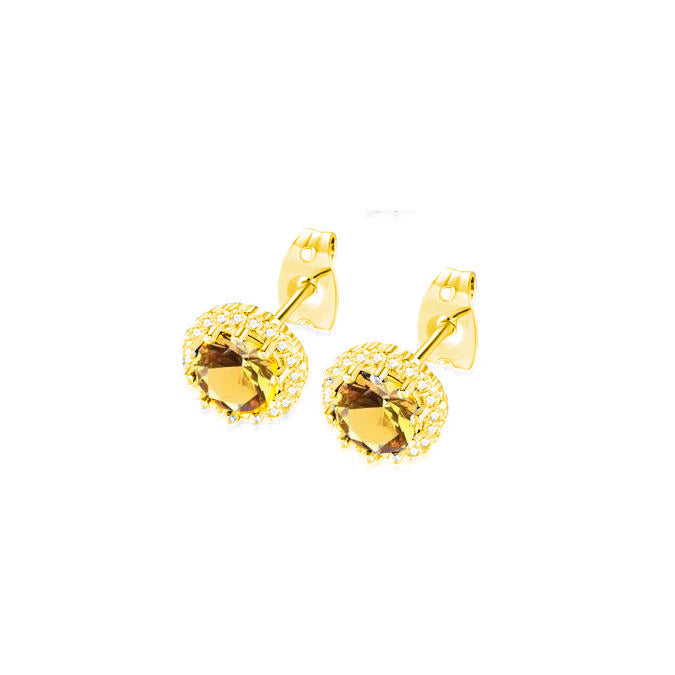 18k Yellow Gold Plated 1-4 Carat Created Halo Round Citrine Stud Earrings 4mm Image 1