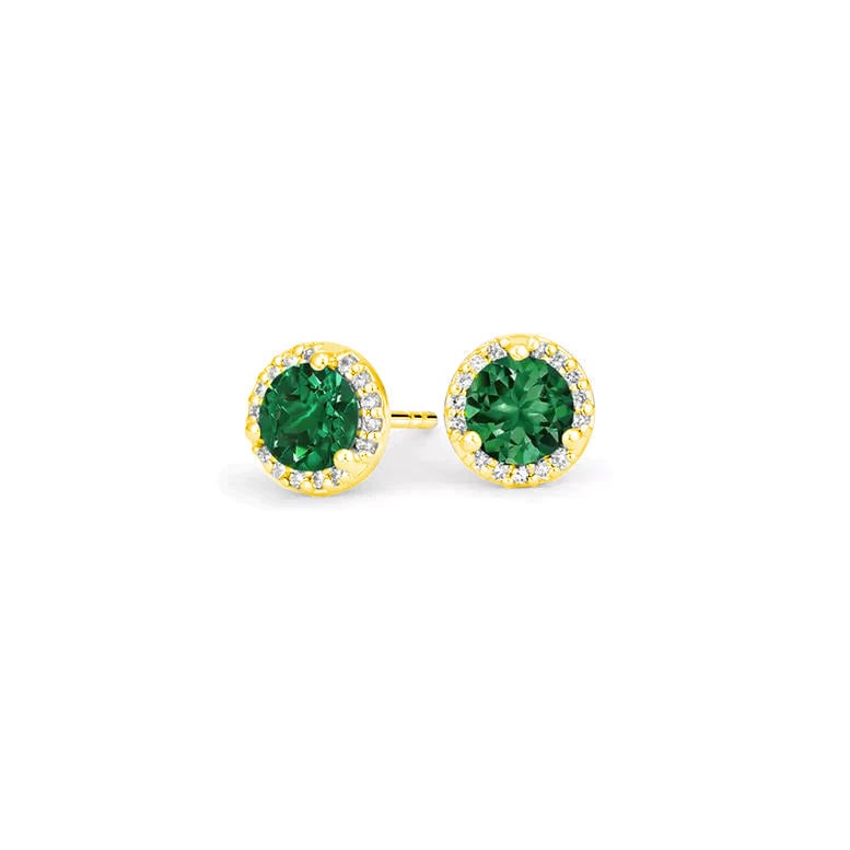 18k Yellow Gold Plated 1-4 Carat Created Halo Round Emerald Stud Earrings 4mm Image 1