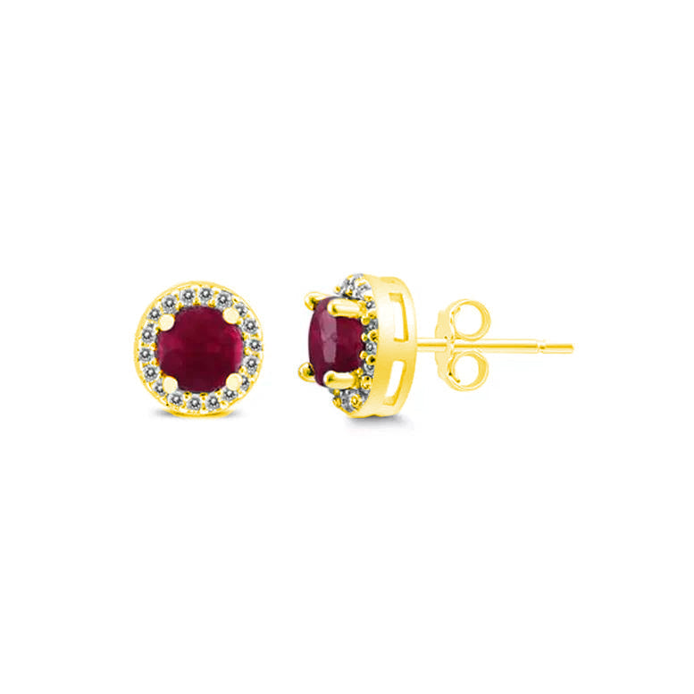 18k Yellow Gold Plated 1-4 Carat Created Halo Round Ruby Stud Earrings 4mm Image 1