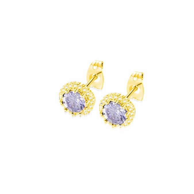 18k Yellow Gold Plated 1-4 Carat Created Halo Round Tanzanite Stud Earrings 4mm Image 1