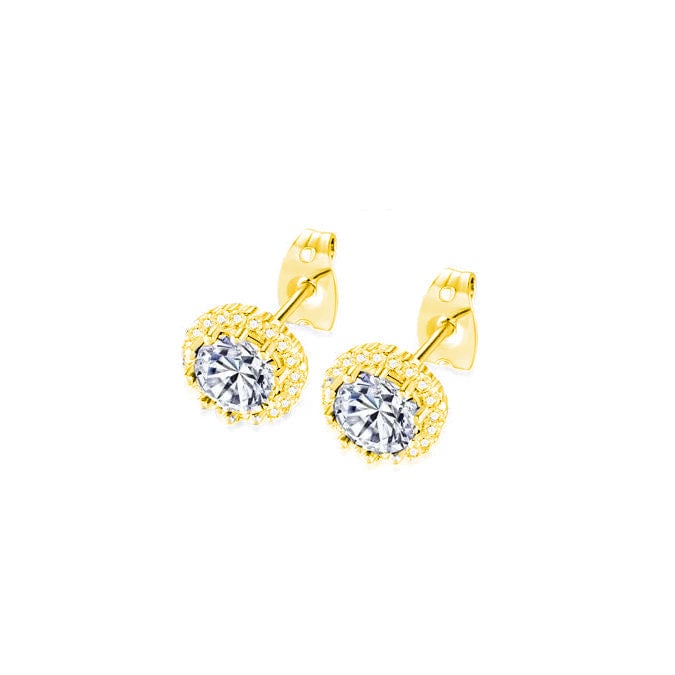 Paris Jewelry 18k Yellow Gold Plated 1-4 Carat Created Halo Round White Sapphire Stud Earrings 4mm Image 1