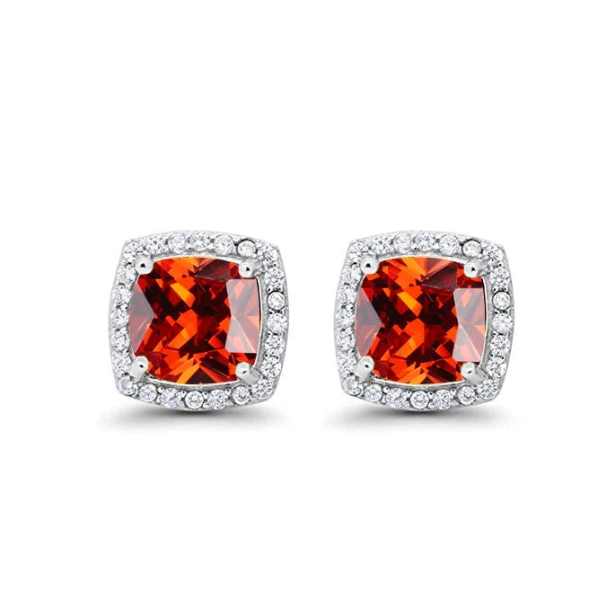 18k White Gold Plated 1-4 Ct Created Halo Princess Cut Ruby Stud Earrings 4mm Image 1