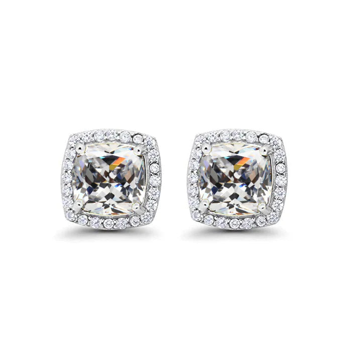 18k White Gold Plated 1-4 Ct Created Halo Princess Cut White Sapphire Stud Earrings 4mm Image 1