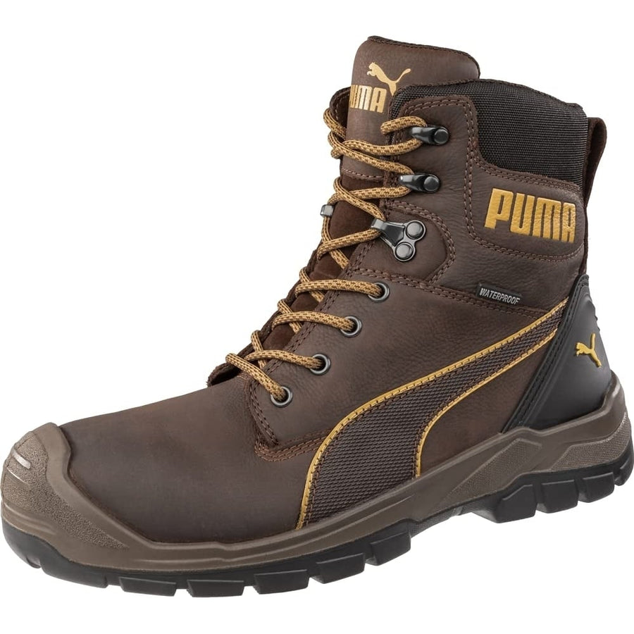 PUMA Safety Mens 7" Conquest CTX High Composite Toe Slip Resistant Waterproof Work Boot Brown/Orange - 630655 ONE SIZE Image 1