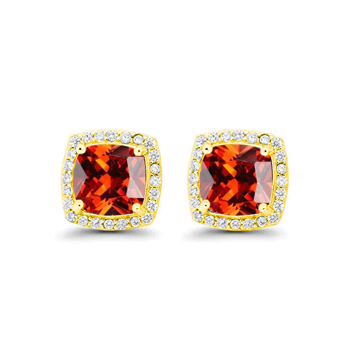 18k Yellow Gold Plated 1/4 Ct Created Halo Princess Cut Ruby Stud Earrings 4mm Image 1
