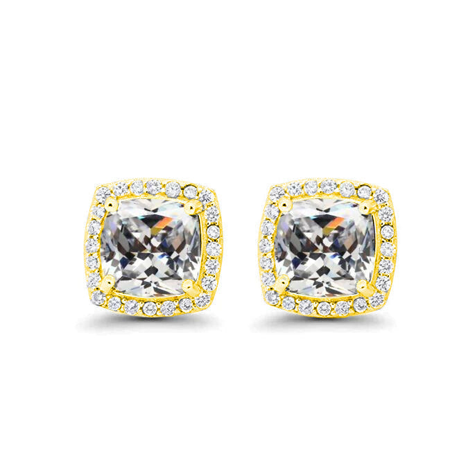 18k Yellow Gold Plated 1/4 Ct Created Halo Princess Cut White Sapphire Stud Earrings 4mm Image 1