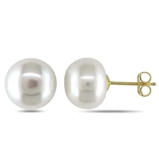 14K Yellow Gold 5mm White Pearl Round Stud Earrings Classic Timeless Jewelry Image 1