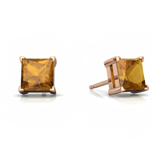 18k Rose Gold 1-4 Ct Citrine Princess Cut Stud Earrings 4mm Plated Image 1