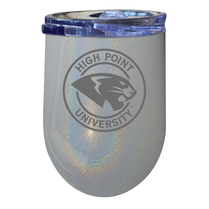 High Point University NCAA Laser-Etched Wine Tumbler - 12oz Rainbow Glitter Black Stainless Steel Insulated Cup Image 1