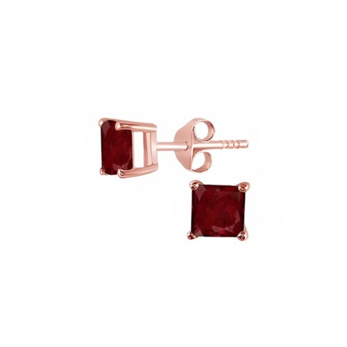 18k Rose Gold 1/4 Ct Ruby Princess Cut Stud Earrings 4mm Plated Image 1