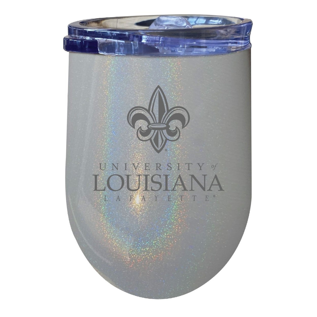 Louisiana at Lafayette NCAA Laser-Etched Wine Tumbler - 12oz Rainbow Glitter Black Stainless Steel Insulated Cup Image 2