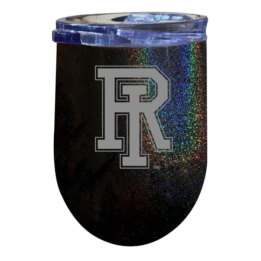 Rhode Island University NCAA Laser-Etched Wine Tumbler - 12oz Rainbow Glitter Black Stainless Steel Insulated Cup Image 1