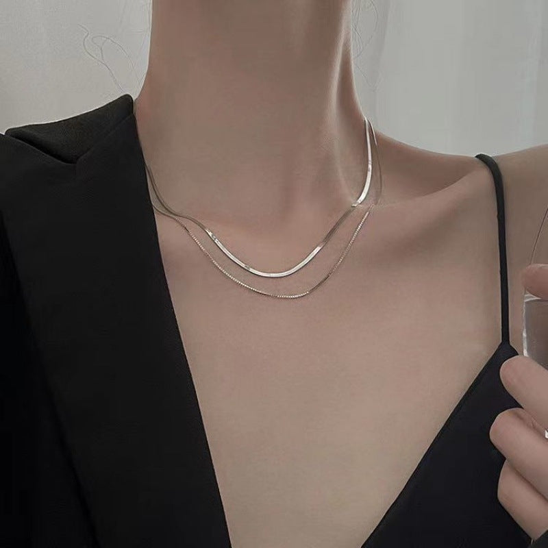 Snake bone chain female double -layer stack wearing necklace model without fading niche design sense cold air clavicle Image 2