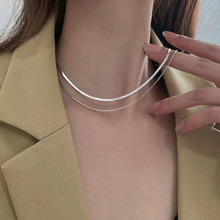 Snake bone chain female double -layer stack wearing necklace model without fading niche design sense cold air clavicle Image 3