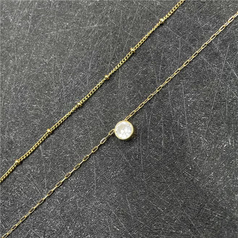 A round diamond pendant satellite chain split -level necklace fashionsimple wind stainless steel sweater chain spot Image 1