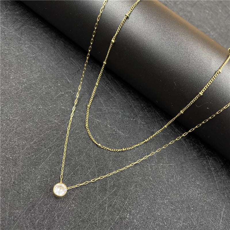 A round diamond pendant satellite chain split -level necklace fashionsimple wind stainless steel sweater chain spot Image 2