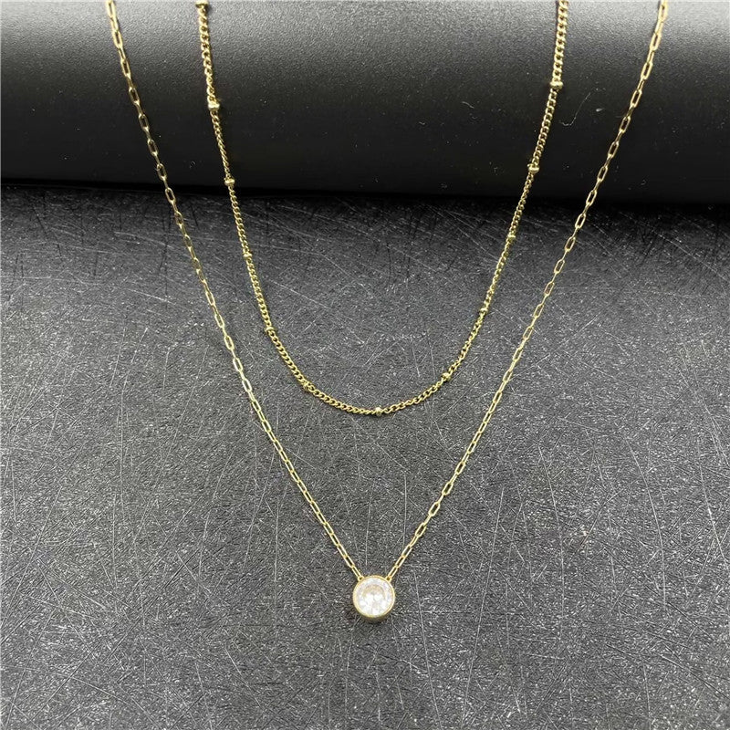 A round diamond pendant satellite chain split -level necklace fashionsimple wind stainless steel sweater chain spot Image 3