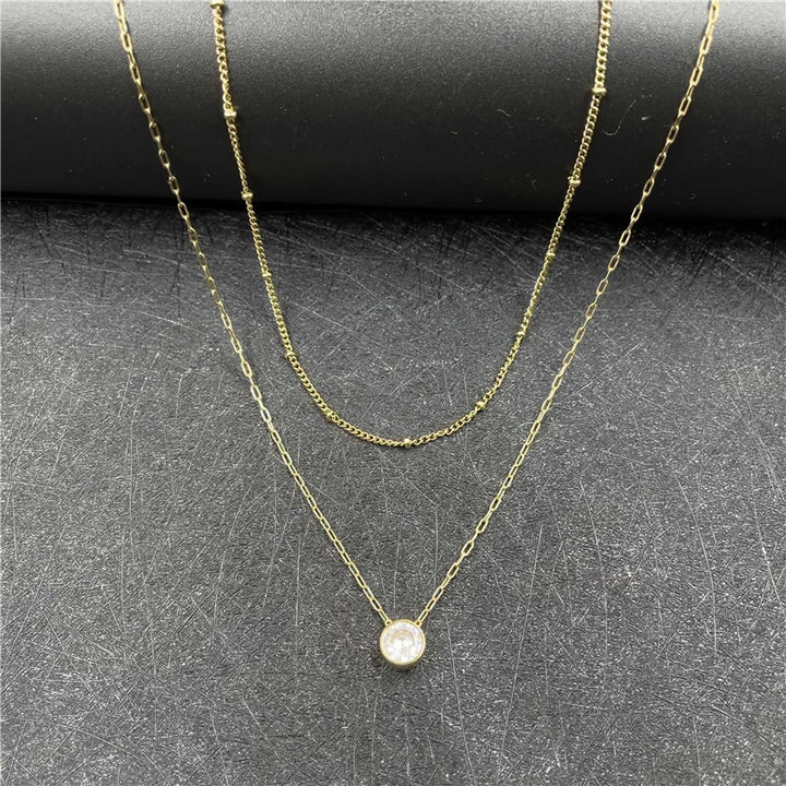 A round diamond pendant satellite chain split -level necklace fashionsimple wind stainless steel sweater chain spot Image 3