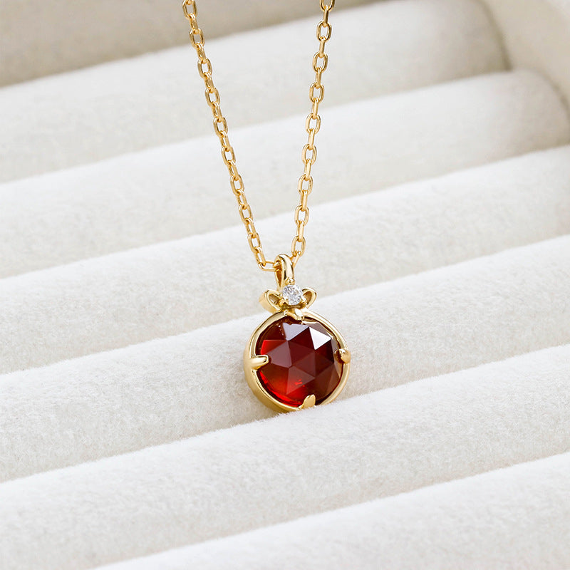 Spring  S925 Silver Simple Bai Bei Rose and Red Performing Necklace can be worn with both sides Image 2