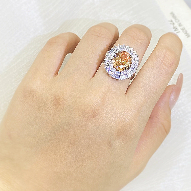 luxury shiny yellow vermiculite jewelry light and luxurious drill ladies ring little red book hot selling style Image 2