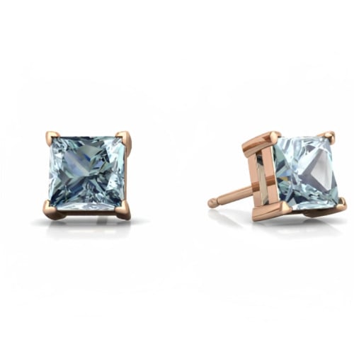 18k Rose Gold 1-2 Ct Aquamarine Princess Cut Stud Earrings 6mm Plated Image 1