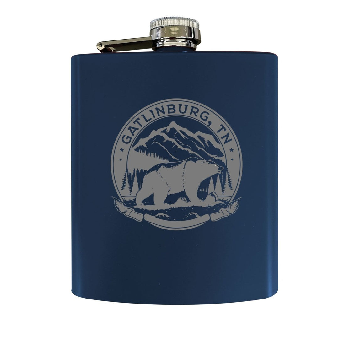 Gatlinburg Tennessee Laser Etched Souvenir 7 oz Leather Steel Flask Image 1