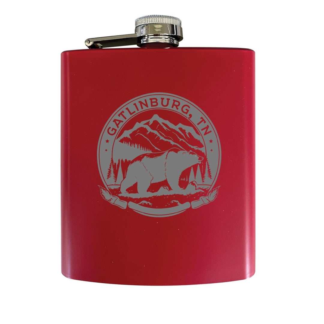 Gatlinburg Tennessee Laser Etched Souvenir 7 oz Leather Steel Flask Image 1