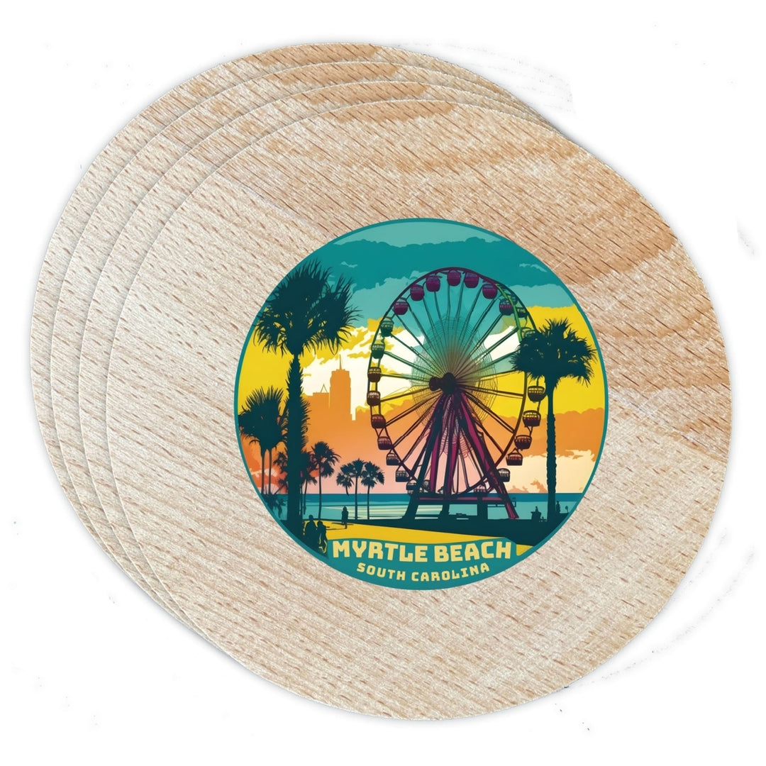 Myrtle Beach South Carolina Souvenir Coaster Wooden 3.5 x 3.5 Inch White Image 1