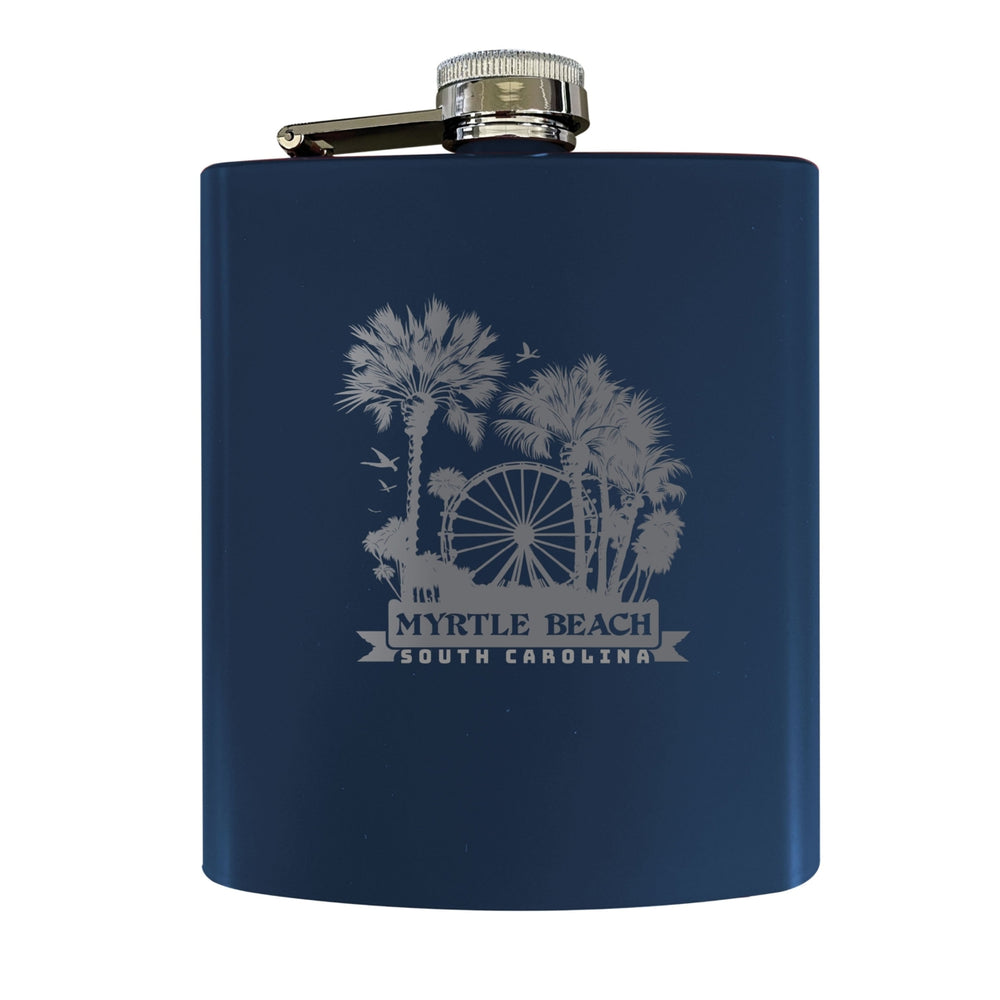 Myrtle Beach South Carolina Laser Etched Souvenir 7 oz Leather Steel Flask Image 2