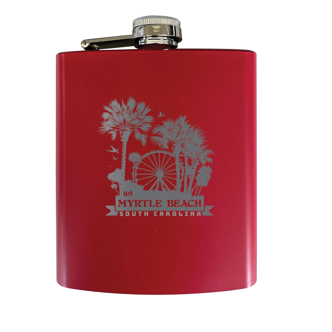 Myrtle Beach South Carolina Laser Etched Souvenir 7 oz Leather Steel Flask Image 3