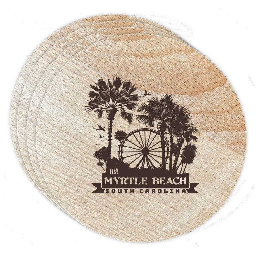 Myrtle Beach South Carolina Laser Etched Souvenir Coaster Wooden 3.5 x 3.5 Inch White Image 1