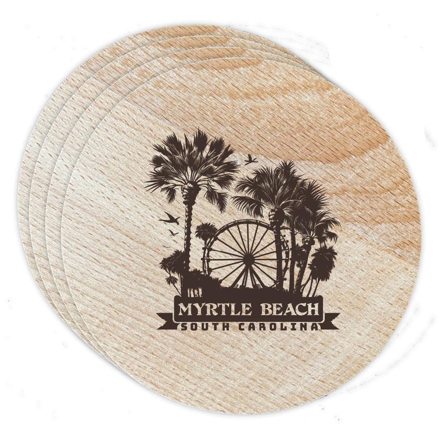 Myrtle Beach South Carolina Laser Etched Souvenir Coaster Wooden 3.5 x 3.5 Inch White Image 1