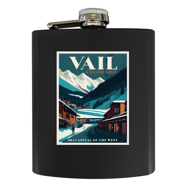 Vail Colorado Souvenir 7 oz Leather Steel Flask Image 1