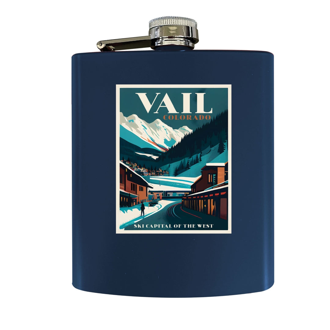 Vail Colorado Souvenir 7 oz Leather Steel Flask Image 2