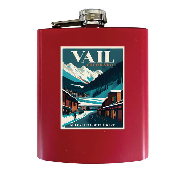 Vail Colorado Souvenir 7 oz Leather Steel Flask Image 3