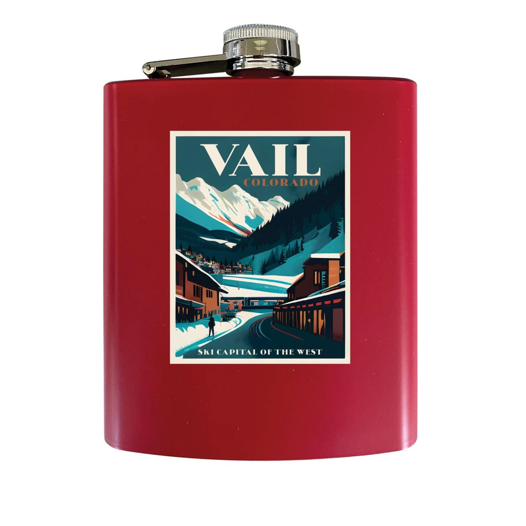 Vail Colorado Souvenir 7 oz Leather Steel Flask Image 1