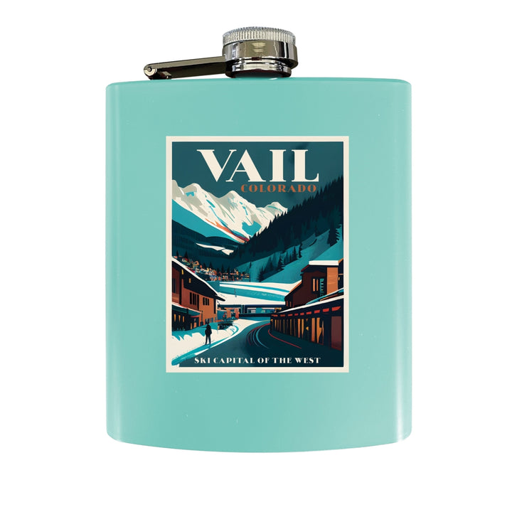 Vail Colorado Souvenir 7 oz Leather Steel Flask Image 4