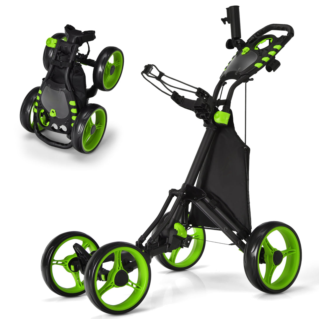 4 Wheels Foldable Golf Push Pull Cart Trolley w/ Brake Waterproof Bag Image 2